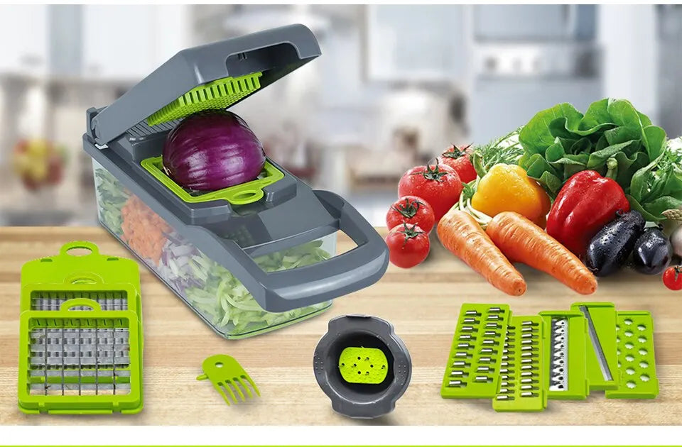 12-in-1 Vegetable Slicer & Grater — Multifunctional Chopper with Basket