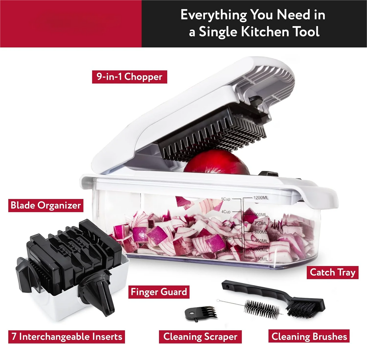 Vegetable Chopper & Spiral Cutter — Food Chopper with Container, Kitchen Essential