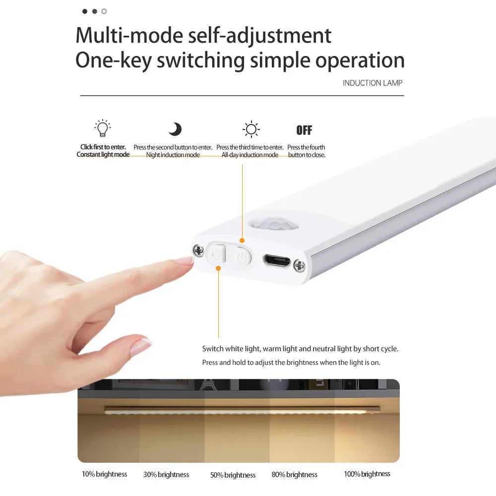 Motion Sensor Night Light — USB Rechargeable, Wireless, Under Cabinet