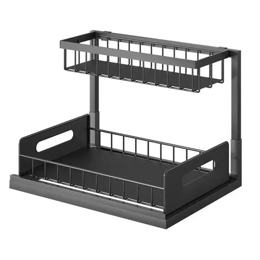 2-Tier Sliding Under Sink Organizer — Rustproof Metal, Kitchen & Bathroom