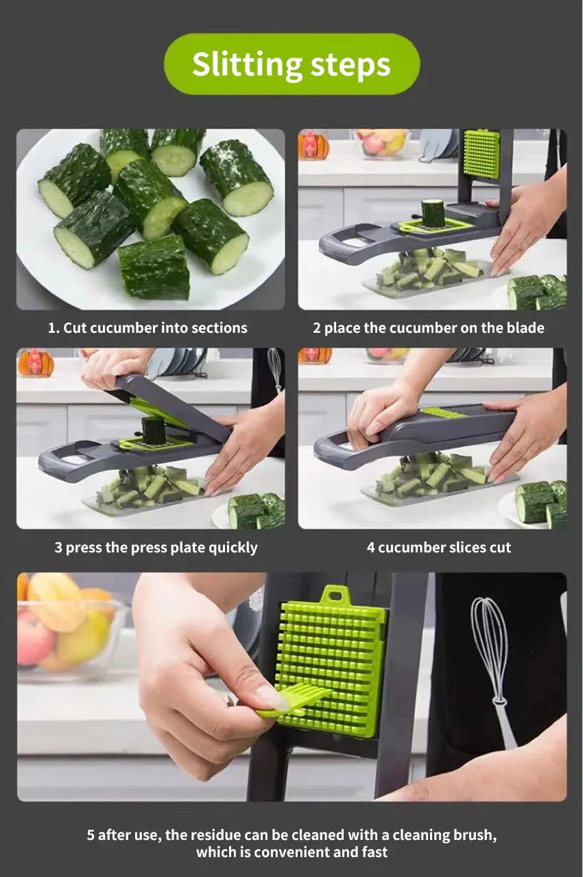 12-in-1 Vegetable Slicer & Grater — Multifunctional Chopper with Basket