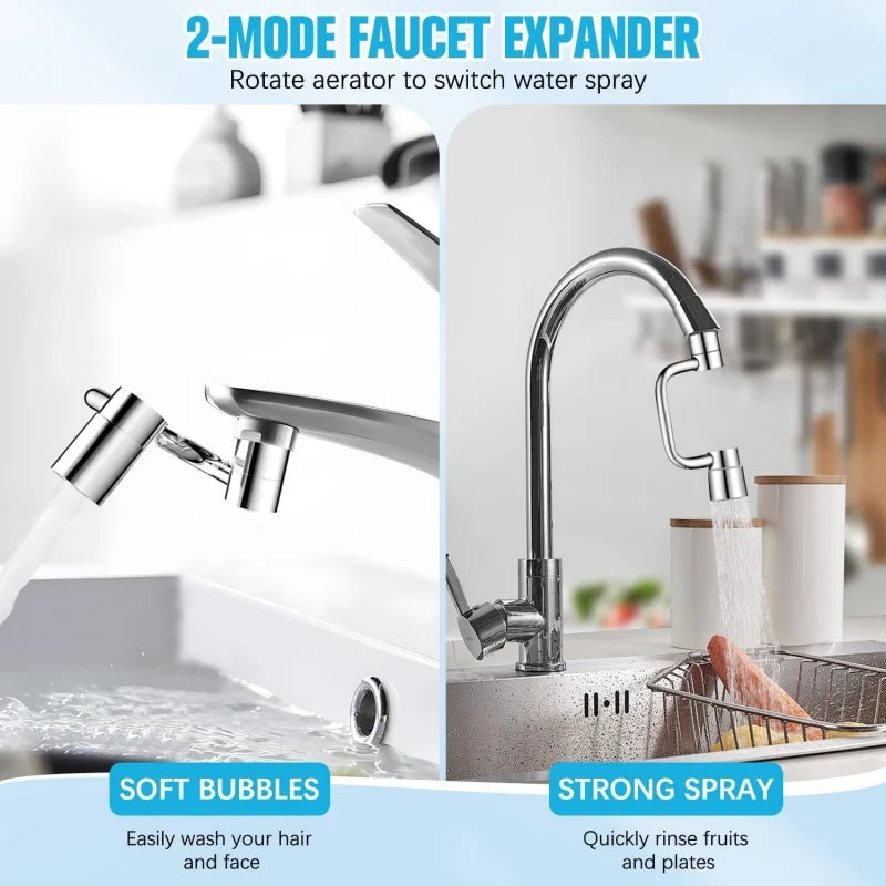 1080° Swivel Faucet Extender with Splash Filter – Dual & Single Flow Mode