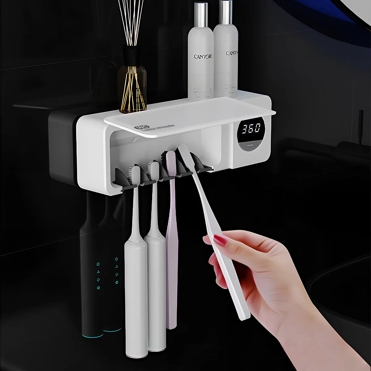 UV Toothbrush Sterilizer & Holder — USB Rechargeable, Smart Digital Display
