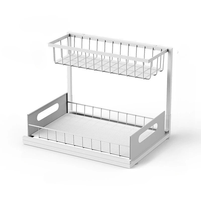 2-Tier Sliding Under Sink Organizer — Rustproof Metal, Kitchen & Bathroom
