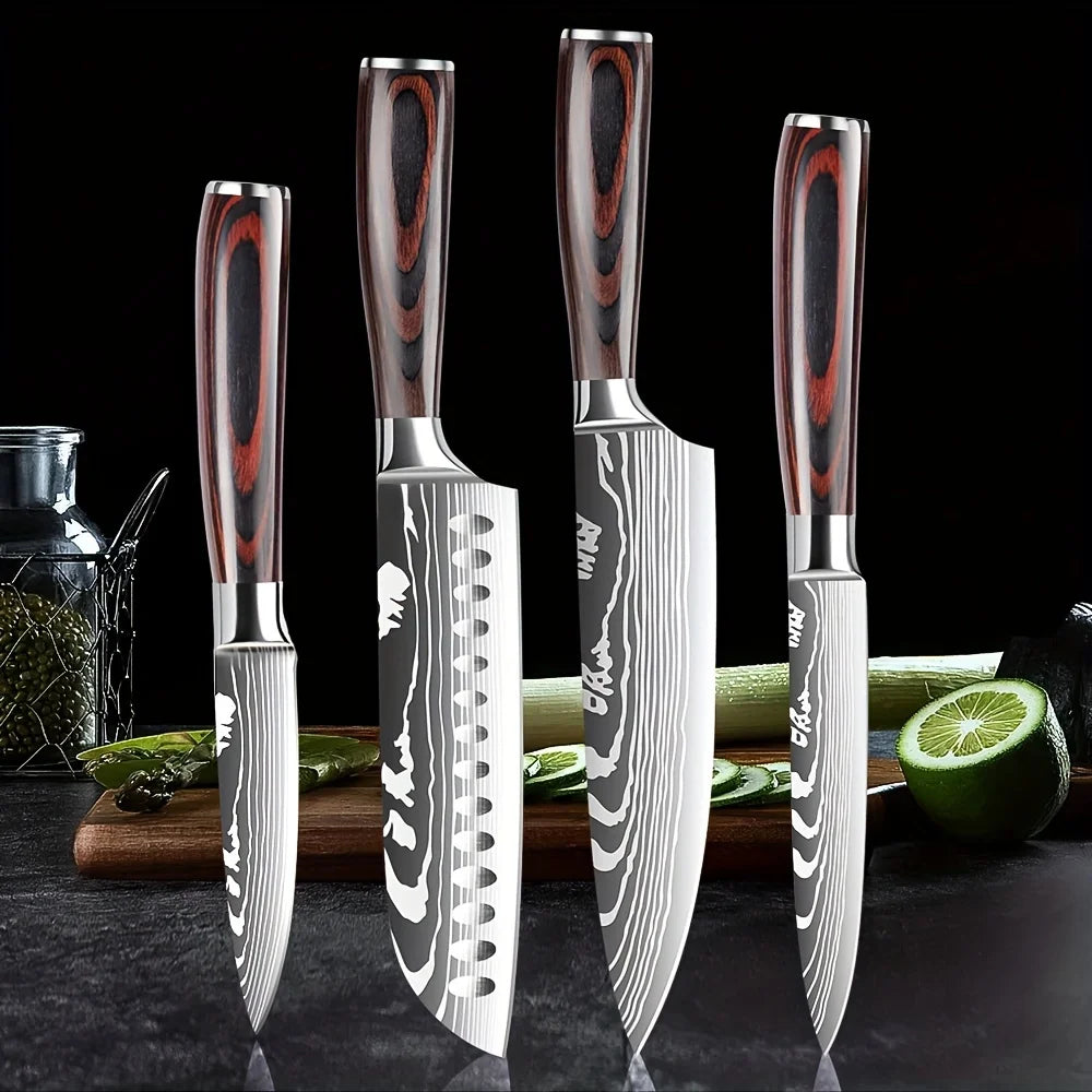 4-Piece Damascus Kitchen Knife Set — Pakkawood Handle, Stainless Steel