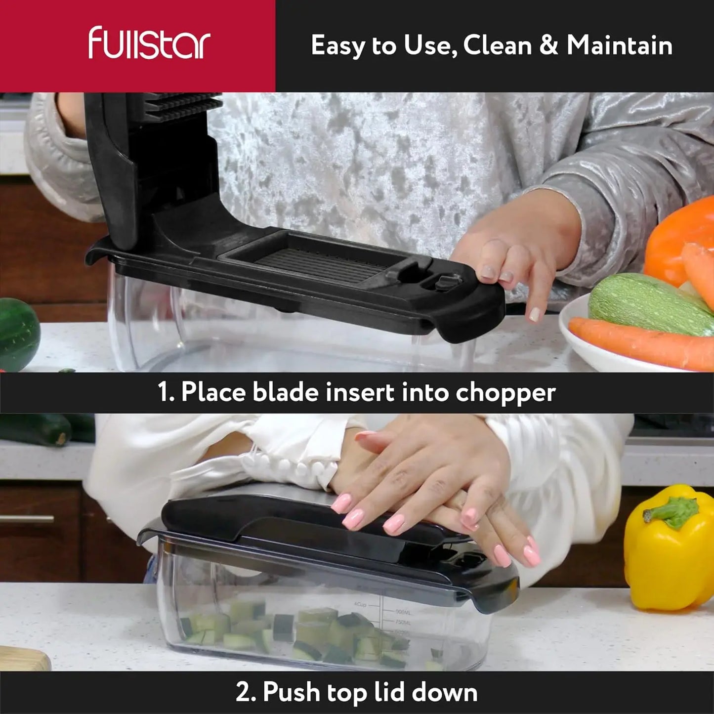 Vegetable Chopper & Spiral Cutter — Food Chopper with Container, Kitchen Essential