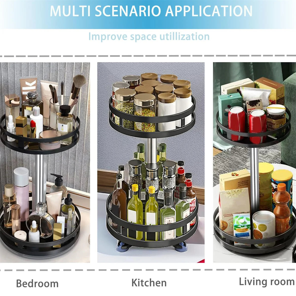 360° Rotating Kitchen Organizer — Spice Rack & Storage Turntable