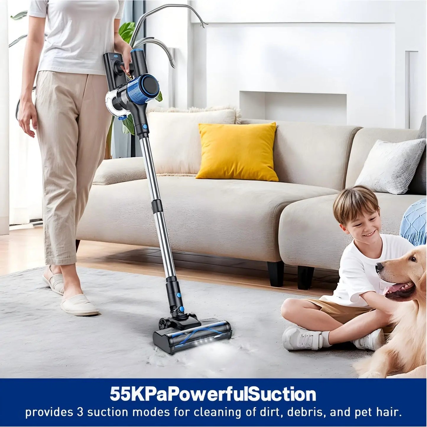 Cordless Vacuum Cleaner 55Kpa – 8-in-1, 45 Min Battery