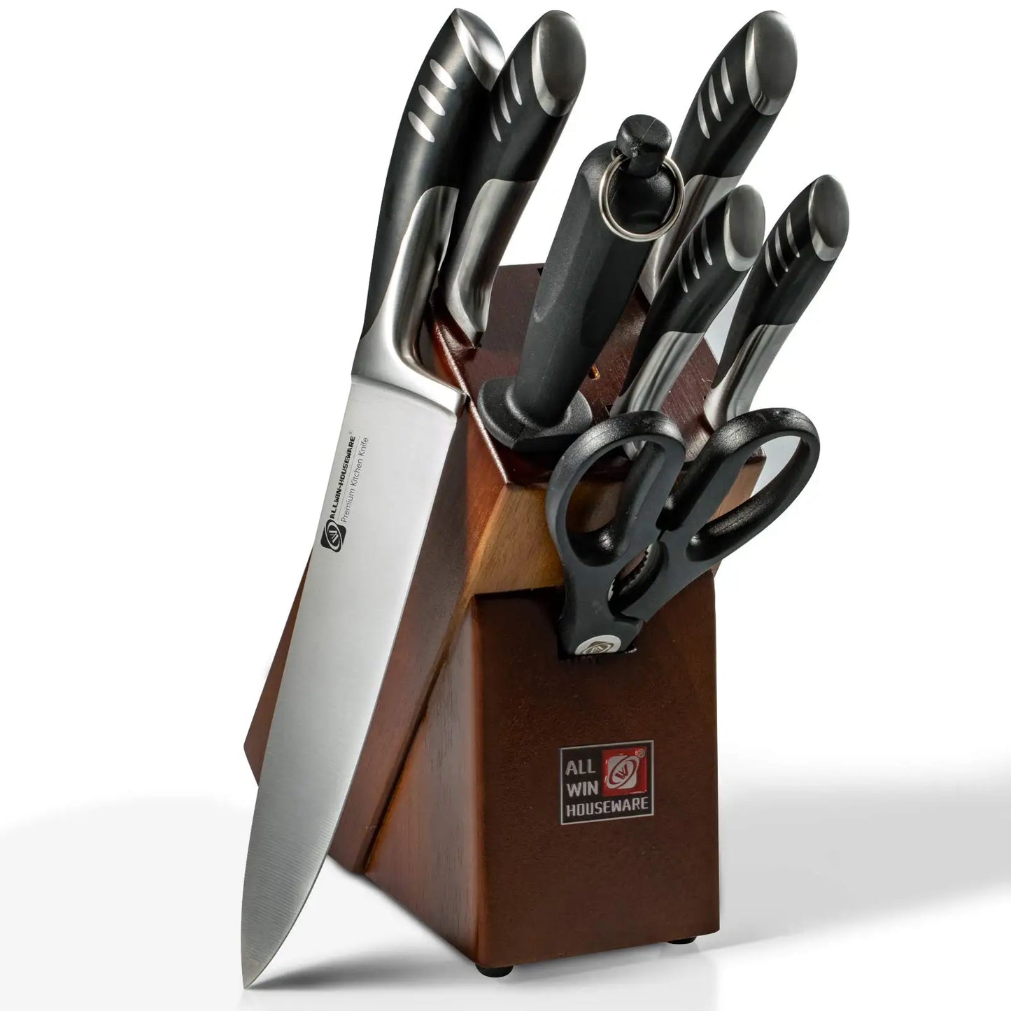 8-Piece Premium Kitchen Knife Set — Stainless Steel with Rubber Wood Block