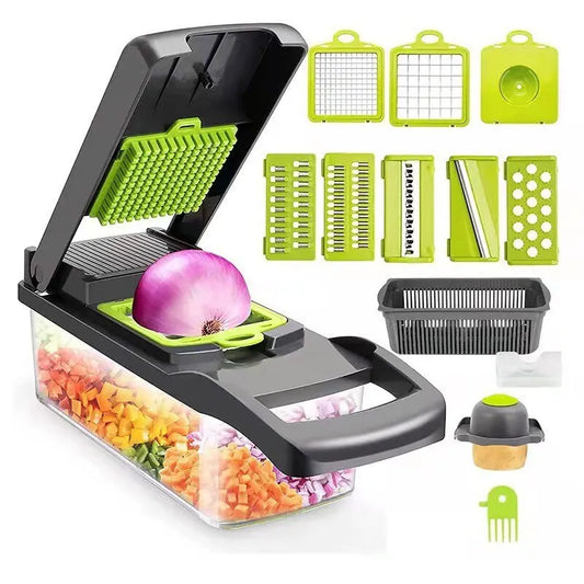 12-in-1 Vegetable Slicer & Grater — Multifunctional Chopper with Basket