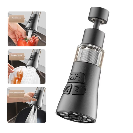 360° Rotating Kitchen Faucet Aerator | 3-Mode Splash Filter & Bubbler