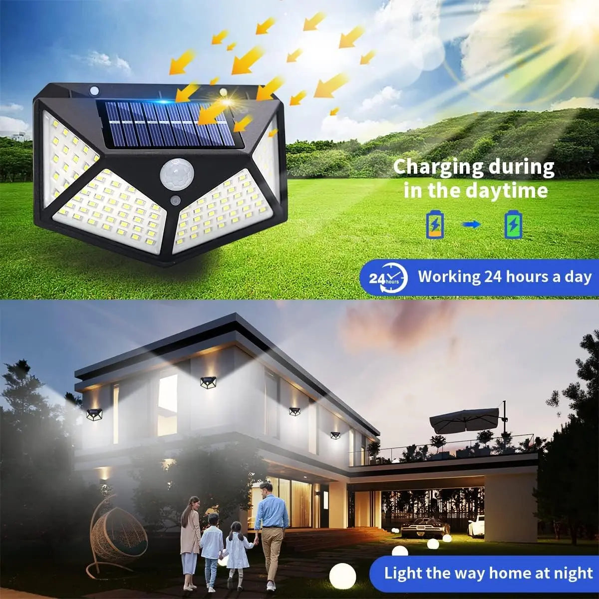 Solar Security Spotlight — 100 LED PIR Motion Sensor, Waterproof, Outdoor
