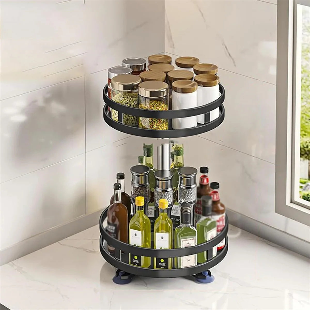 360° Rotating Kitchen Organizer — Spice Rack & Storage Turntable