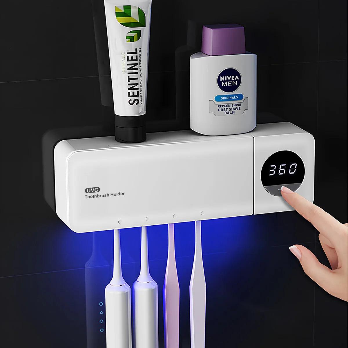 UV Toothbrush Sterilizer & Holder — USB Rechargeable, Smart Digital Display