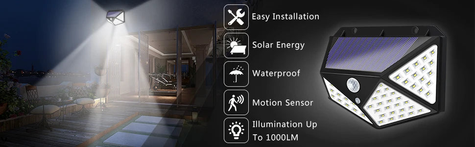 Solar Security Spotlight — 100 LED PIR Motion Sensor, Waterproof, Outdoor