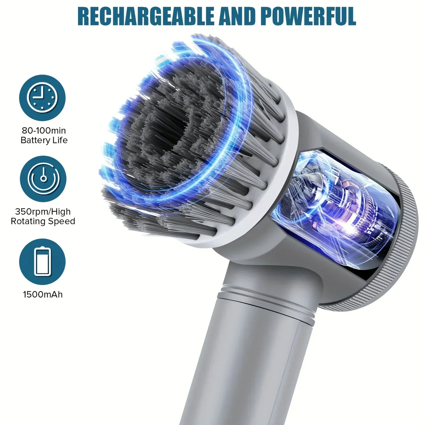 Electric Spin Scrubber – 5 Brush Heads, Cordless Cleaning Brush