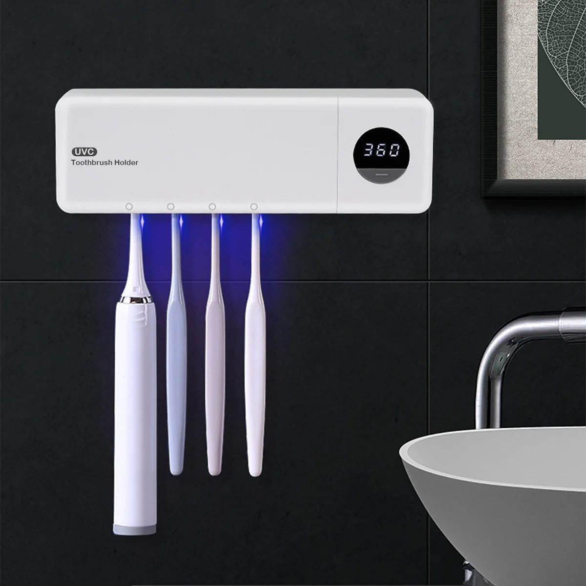 UV Toothbrush Sterilizer & Holder — USB Rechargeable, Smart Digital Display