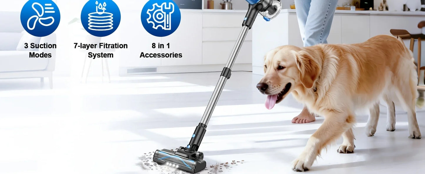 Cordless Vacuum Cleaner 55Kpa – 8-in-1, 45 Min Battery