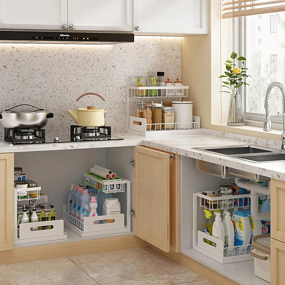 2-Tier Sliding Under Sink Organizer — Rustproof Metal, Kitchen & Bathroom