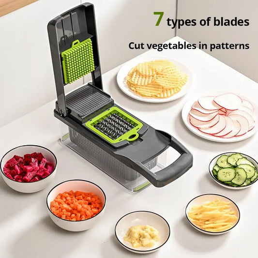 12-in-1 Vegetable Slicer & Grater — Multifunctional Chopper with Basket
