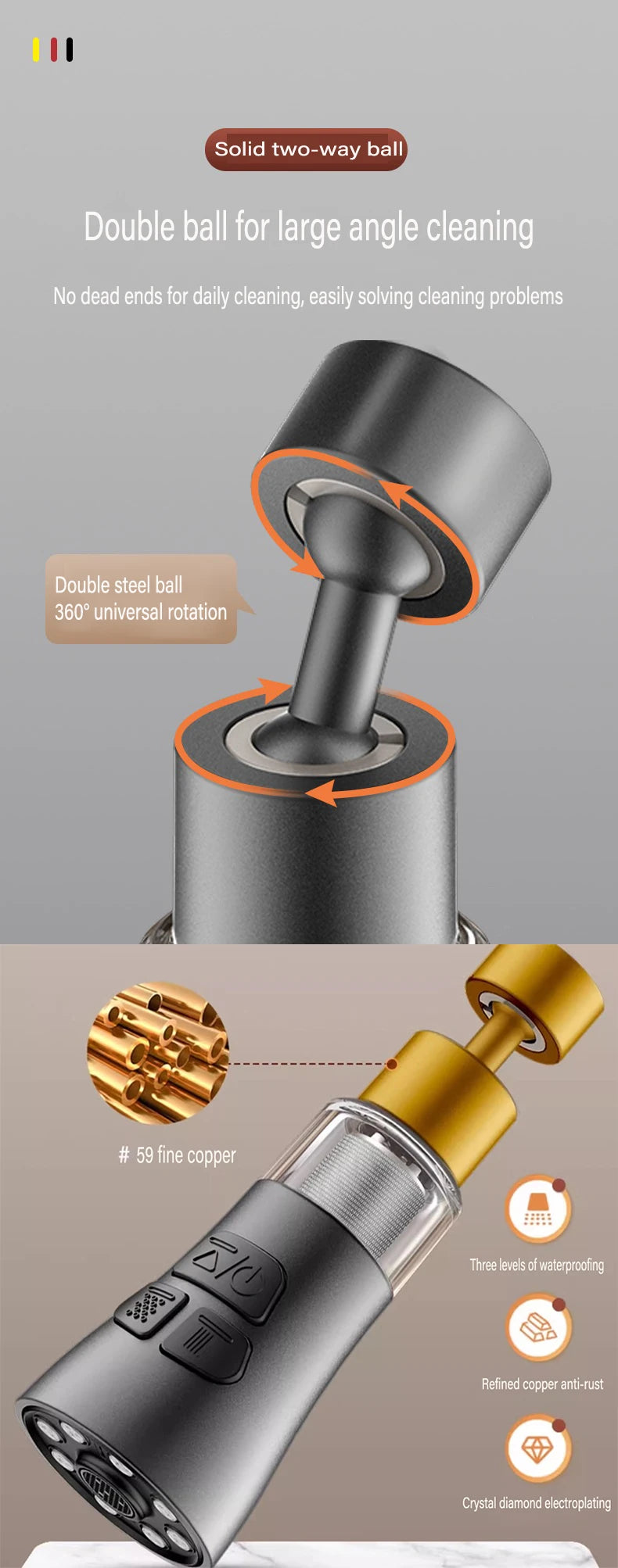 360° Rotating Kitchen Faucet Aerator | 3-Mode Splash Filter & Bubbler