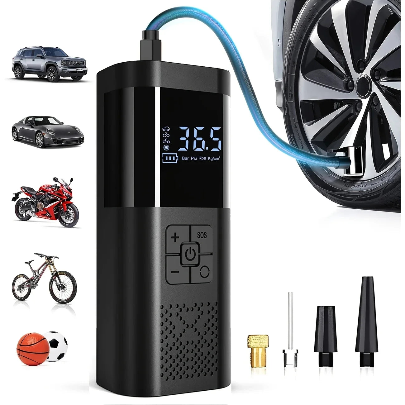 Portable Car Air Compressor — Cordless Tire Inflator with Digital Display