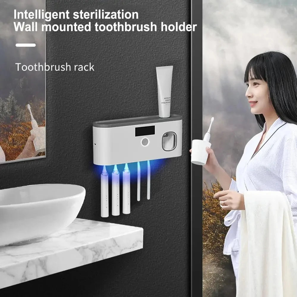 UV Wall Toothbrush Holder | 5-Slot Organizer with Toothpaste Dispenser