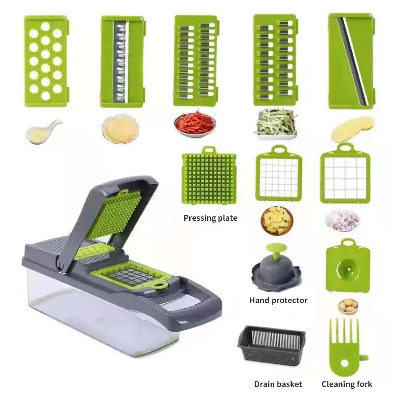 12-in-1 Vegetable Slicer & Grater — Multifunctional Chopper with Basket