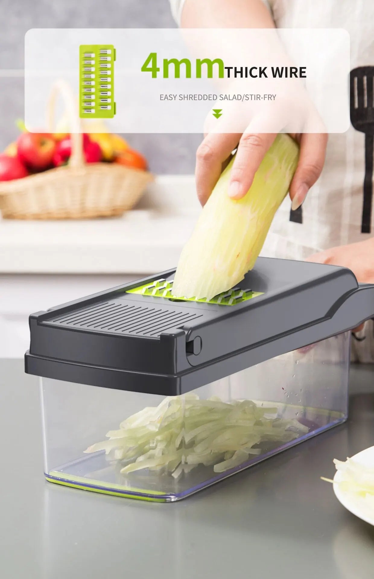 12-in-1 Vegetable Slicer & Grater — Multifunctional Chopper with Basket