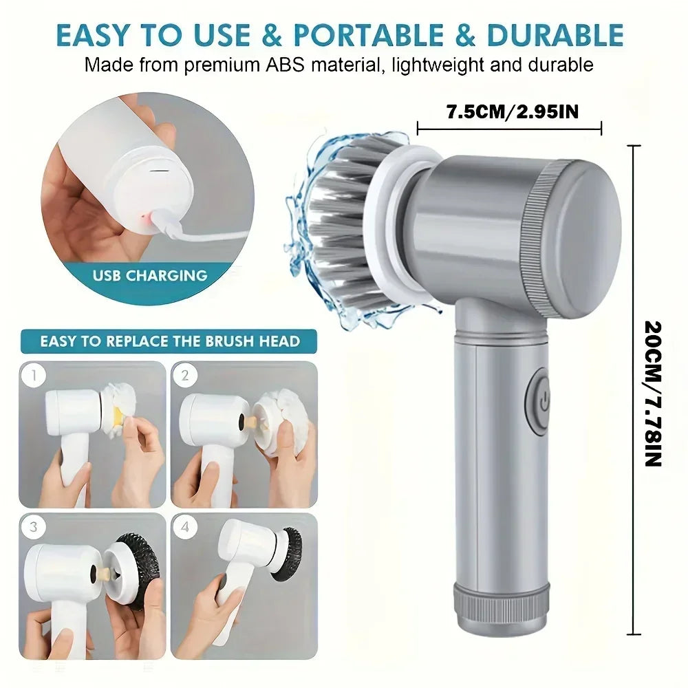 Electric Spin Scrubber – 5 Brush Heads, Cordless Cleaning Brush