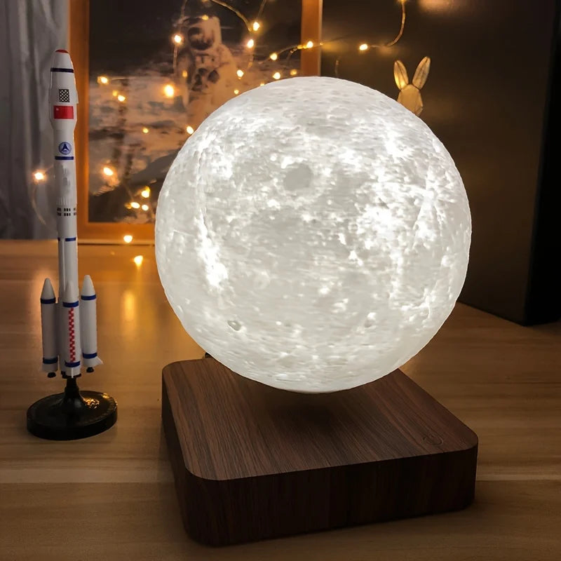 Levitating Moon Lamp | 3-Color LED Floating Night Light with Wooden Base