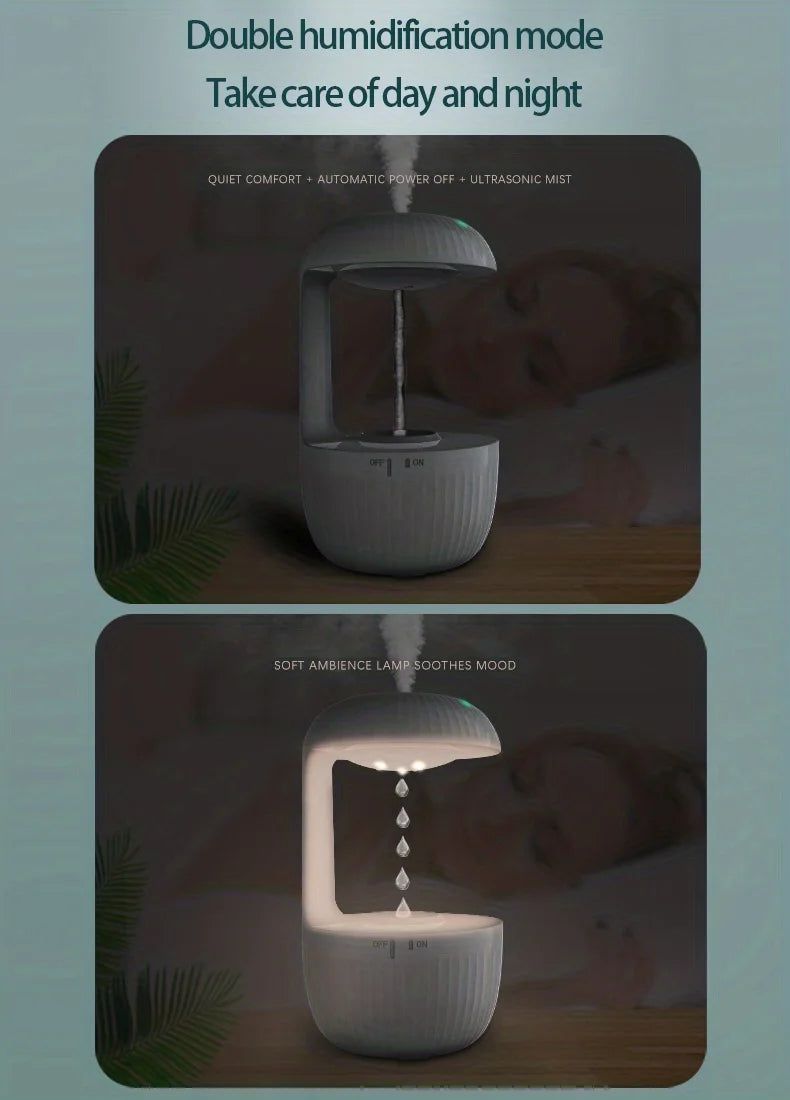 Anti-Gravity Water Droplet Humidifier with LED Night Light | 600ml