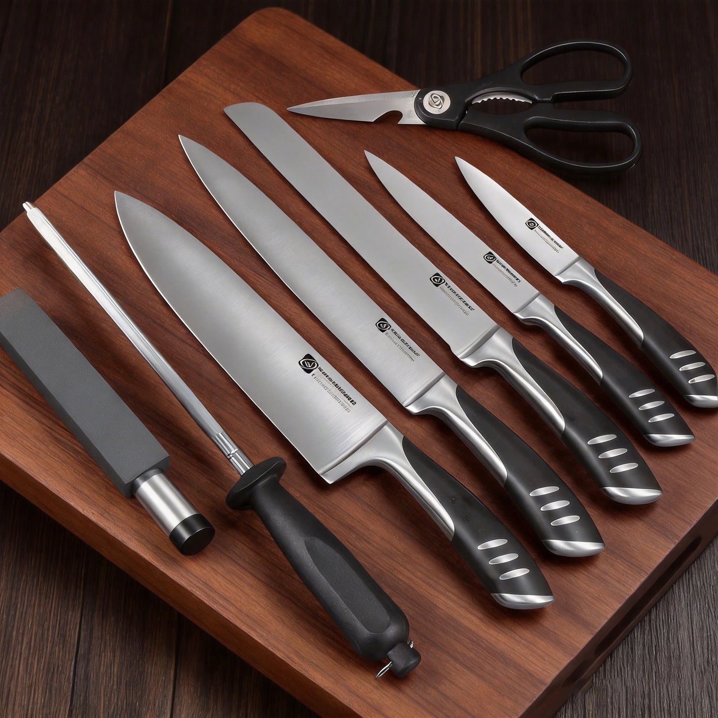 8-Piece Premium Kitchen Knife Set — Stainless Steel with Rubber Wood Block