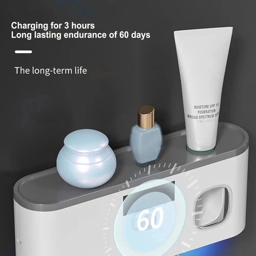 UV Wall Toothbrush Holder | 5-Slot Organizer with Toothpaste Dispenser