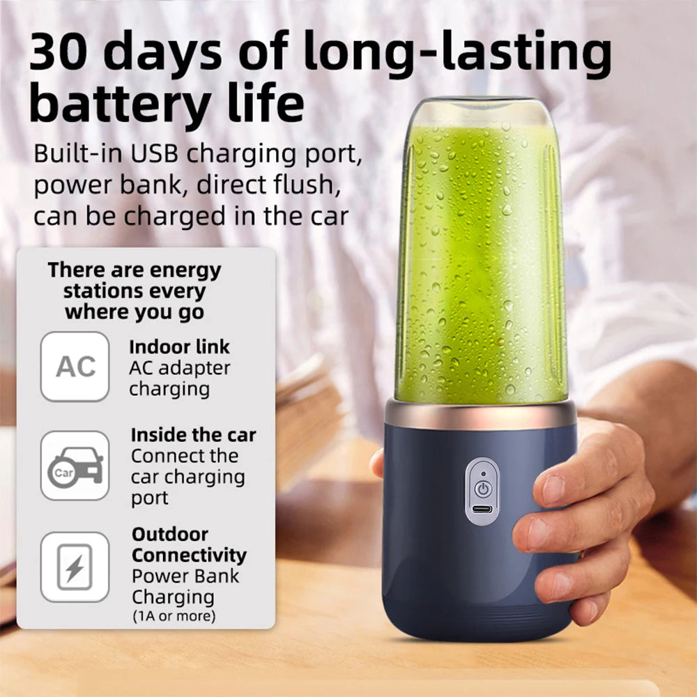 Portable Blender Juicer – 6 Blades, USB Charge, Travel