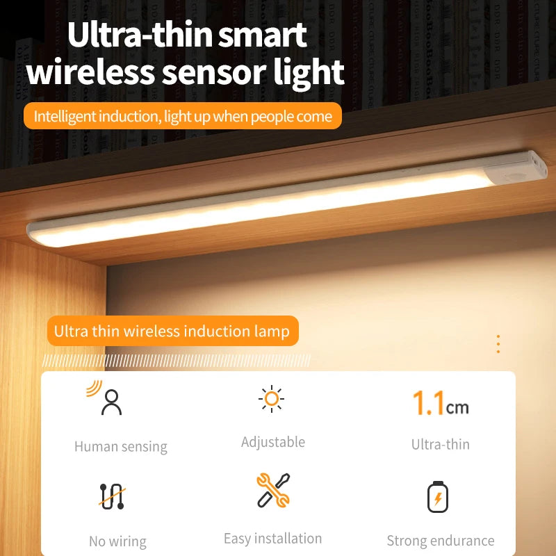 Motion Sensor Night Light — USB Rechargeable, Wireless, Under Cabinet