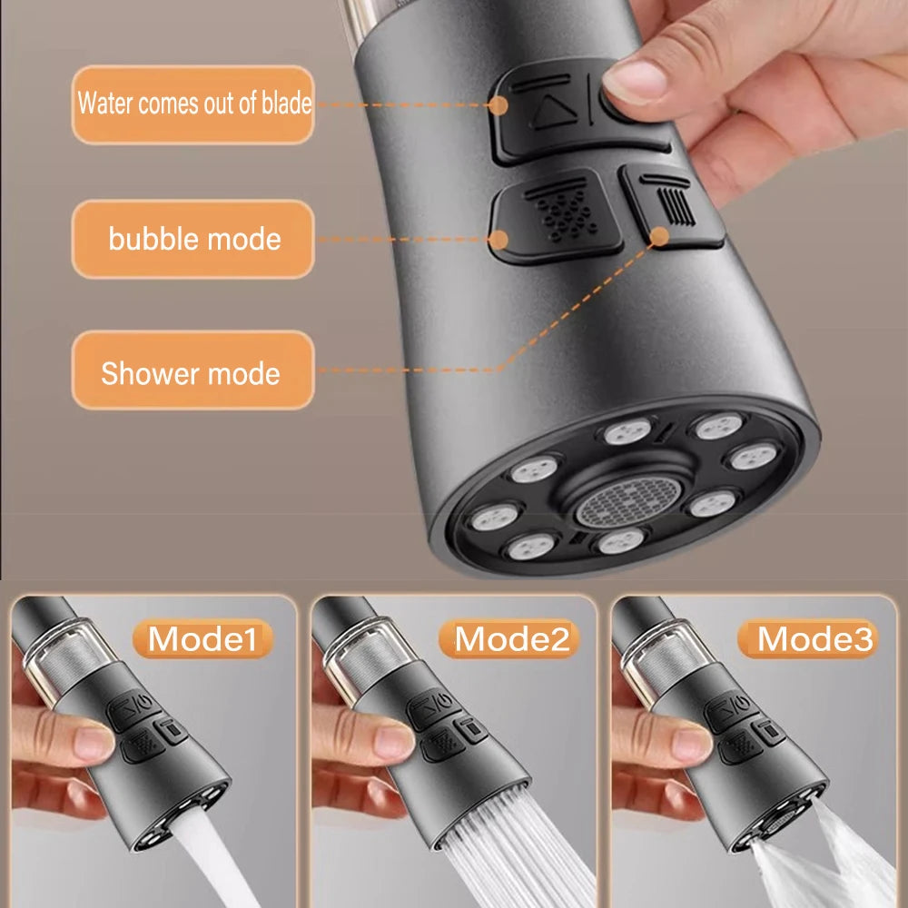 360° Rotating Kitchen Faucet Aerator | 3-Mode Splash Filter & Bubbler