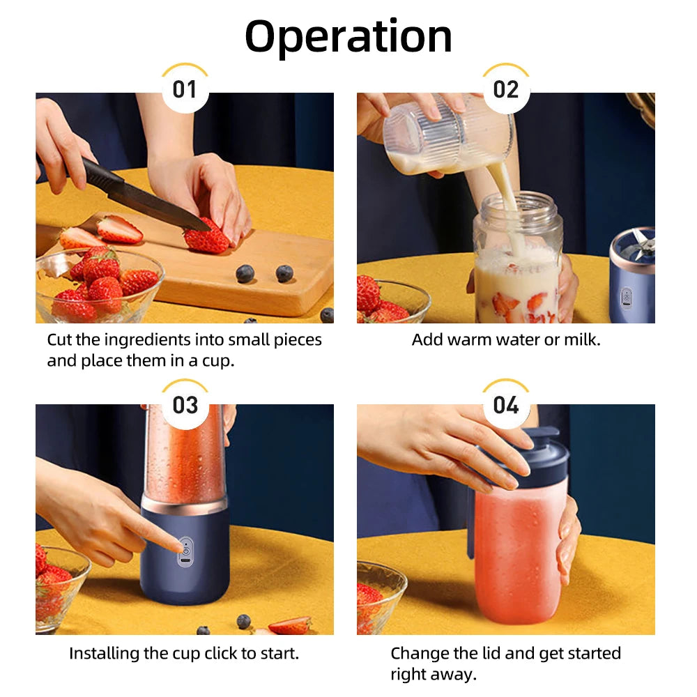 Portable Blender Juicer – 6 Blades, USB Charge, Travel