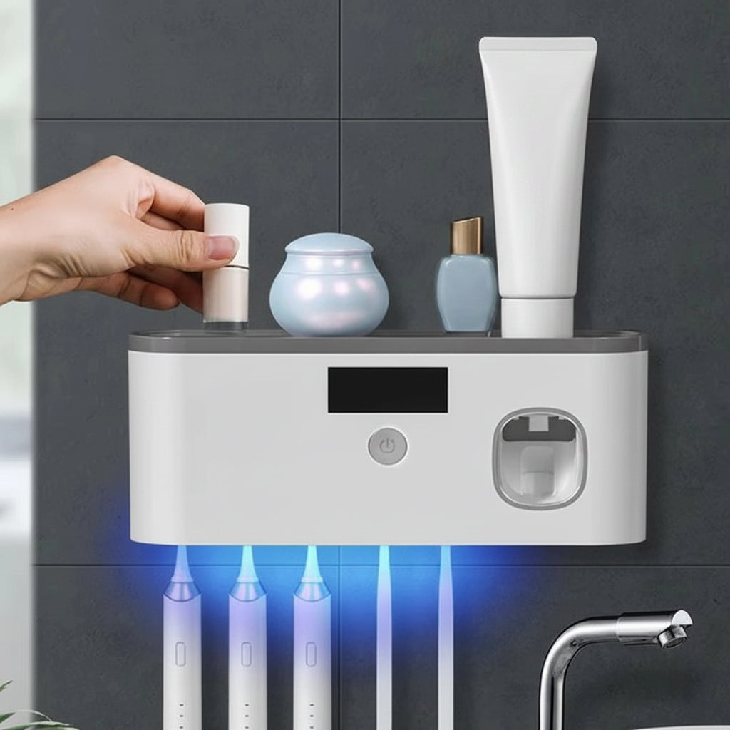 UV Wall Toothbrush Holder | 5-Slot Organizer with Toothpaste Dispenser