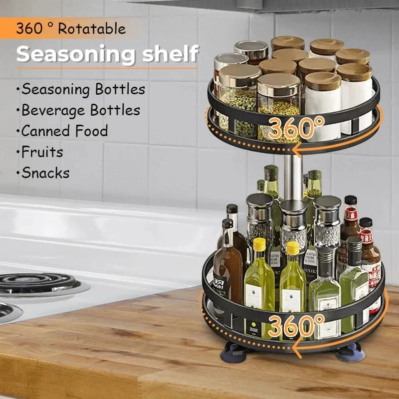 360° Rotating Kitchen Organizer — Spice Rack & Storage Turntable