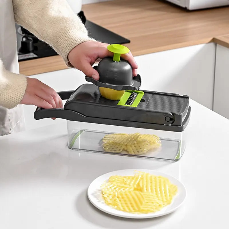 12-in-1 Vegetable Slicer & Grater — Multifunctional Chopper with Basket