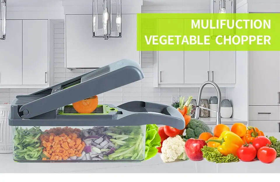 12-in-1 Vegetable Slicer & Grater — Multifunctional Chopper with Basket