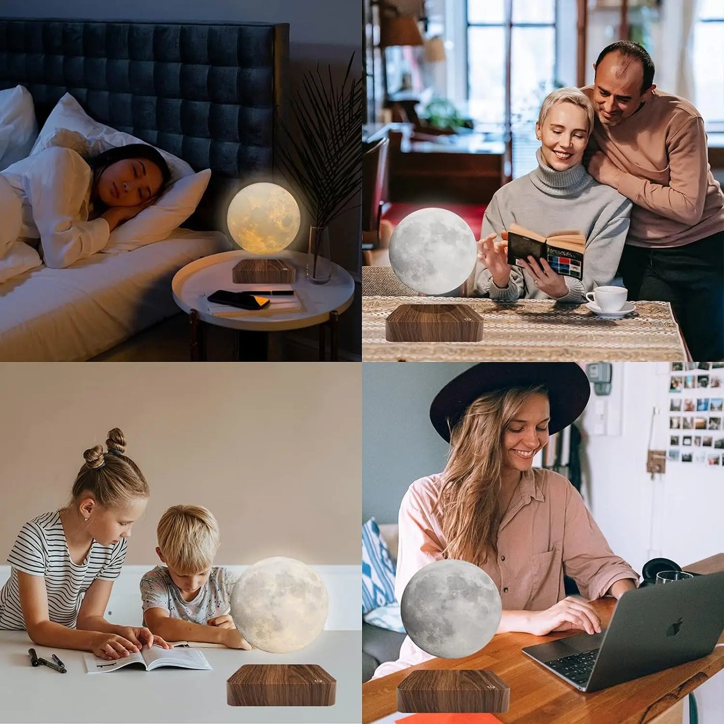Levitating Moon Lamp | 3-Color LED Floating Night Light with Wooden Base