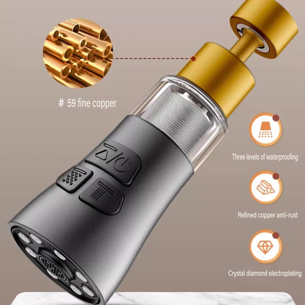 360° Rotating Kitchen Faucet Aerator | 3-Mode Splash Filter & Bubbler