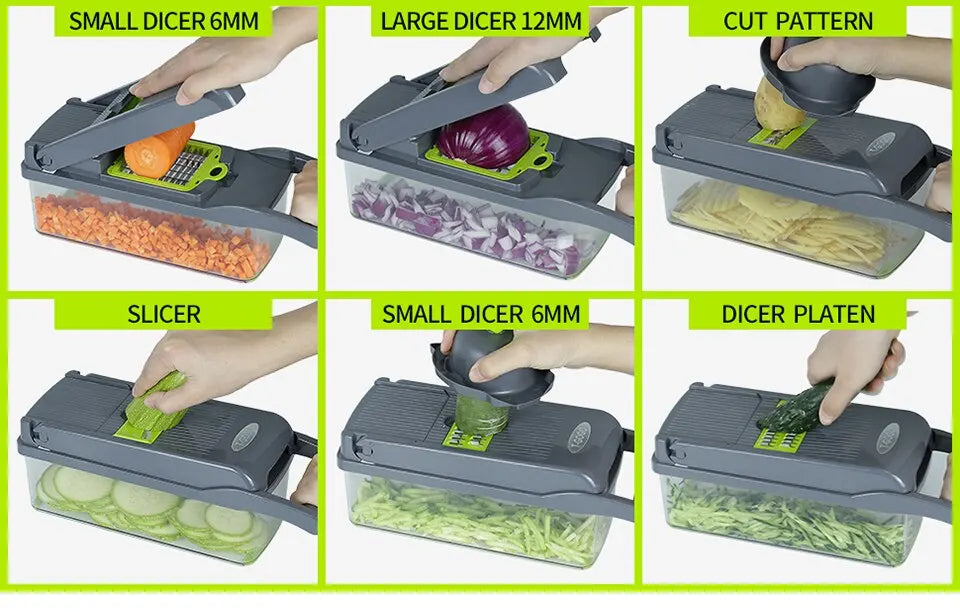 12-in-1 Vegetable Slicer & Grater — Multifunctional Chopper with Basket