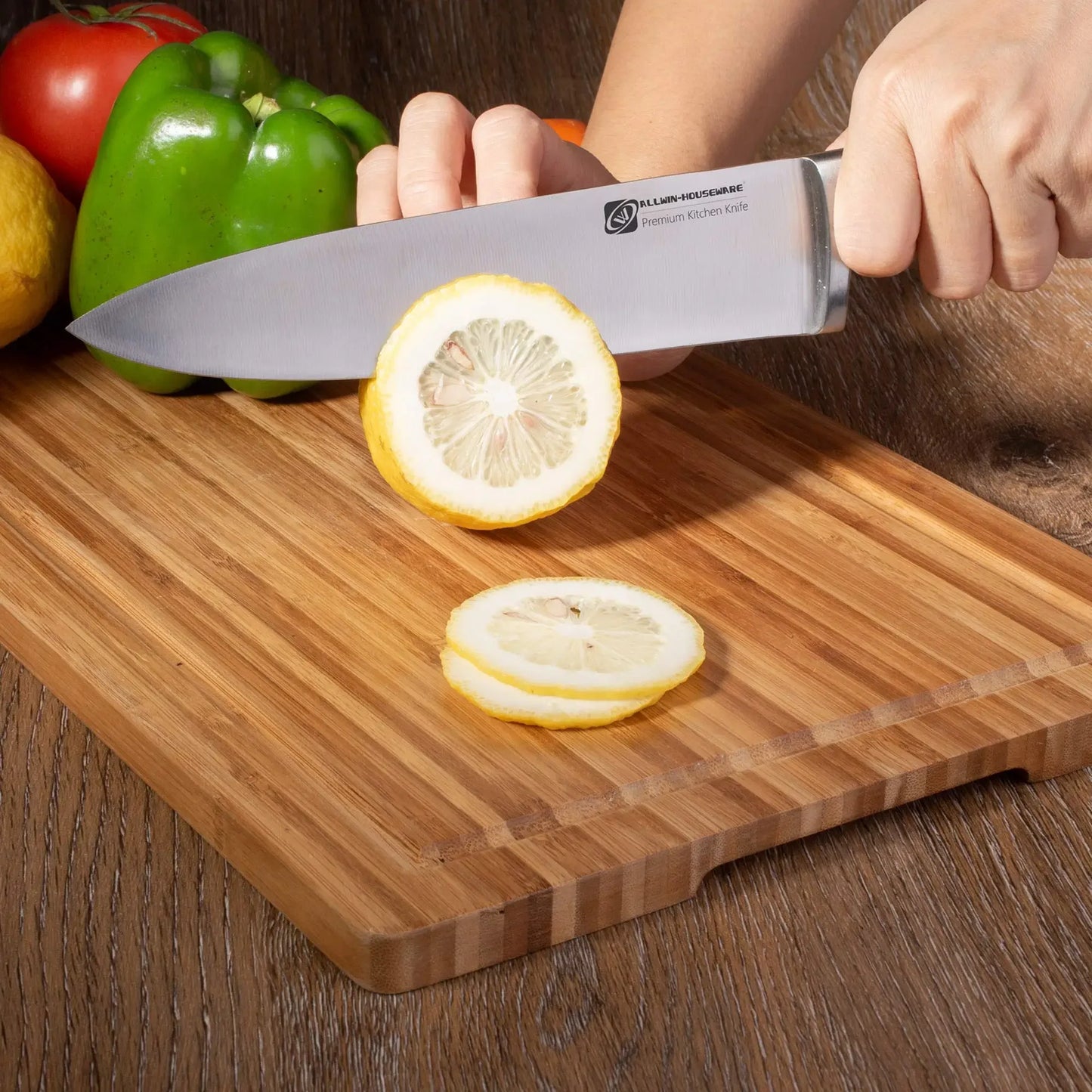 8-Piece Premium Kitchen Knife Set — Stainless Steel with Rubber Wood Block