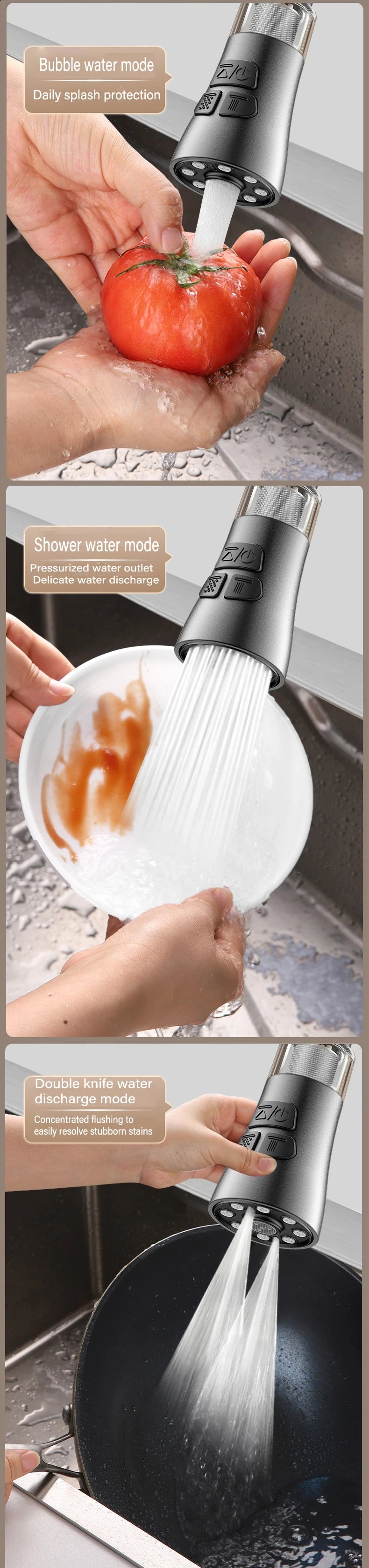 360° Rotating Kitchen Faucet Aerator | 3-Mode Splash Filter & Bubbler