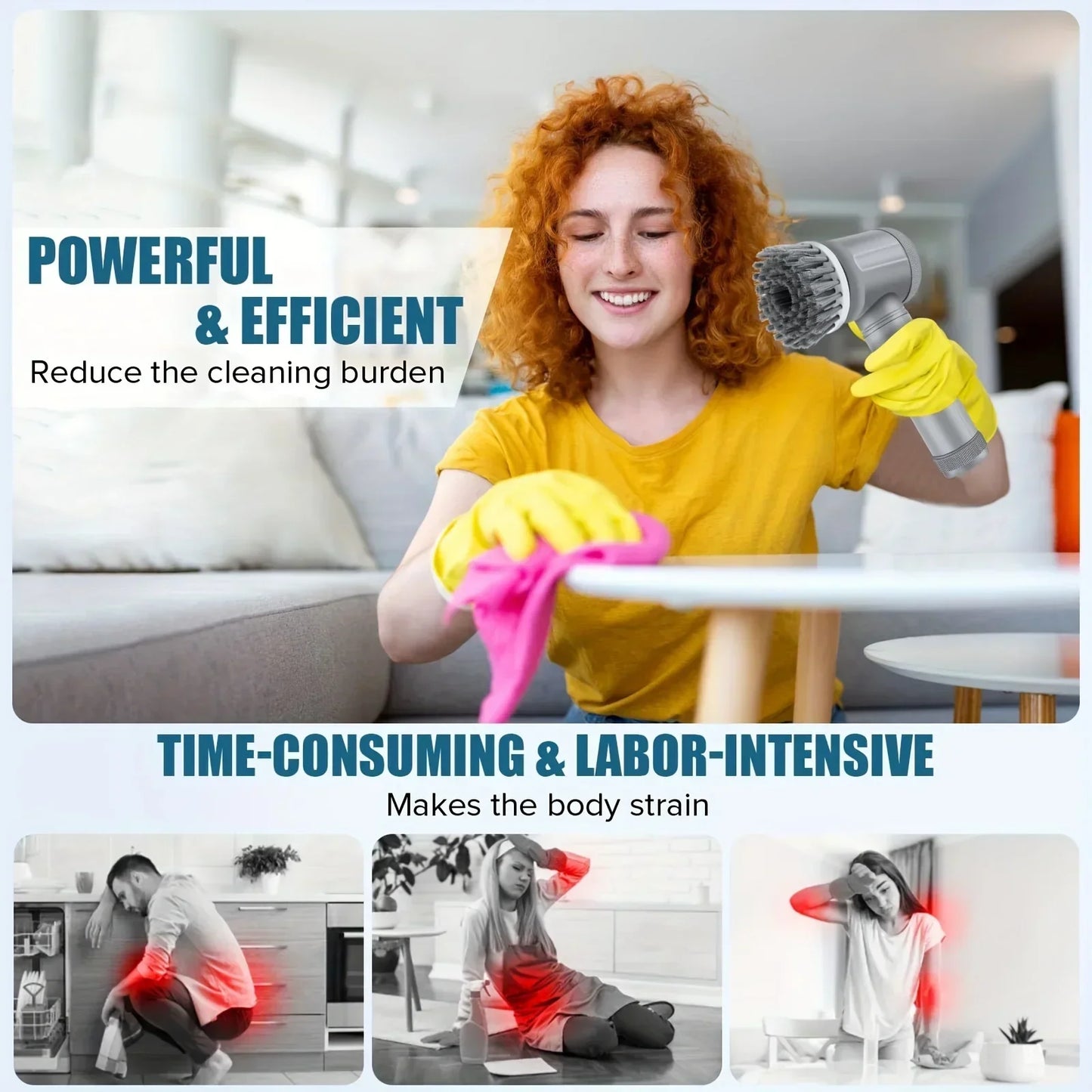 Electric Spin Scrubber – 5 Brush Heads, Cordless Cleaning Brush