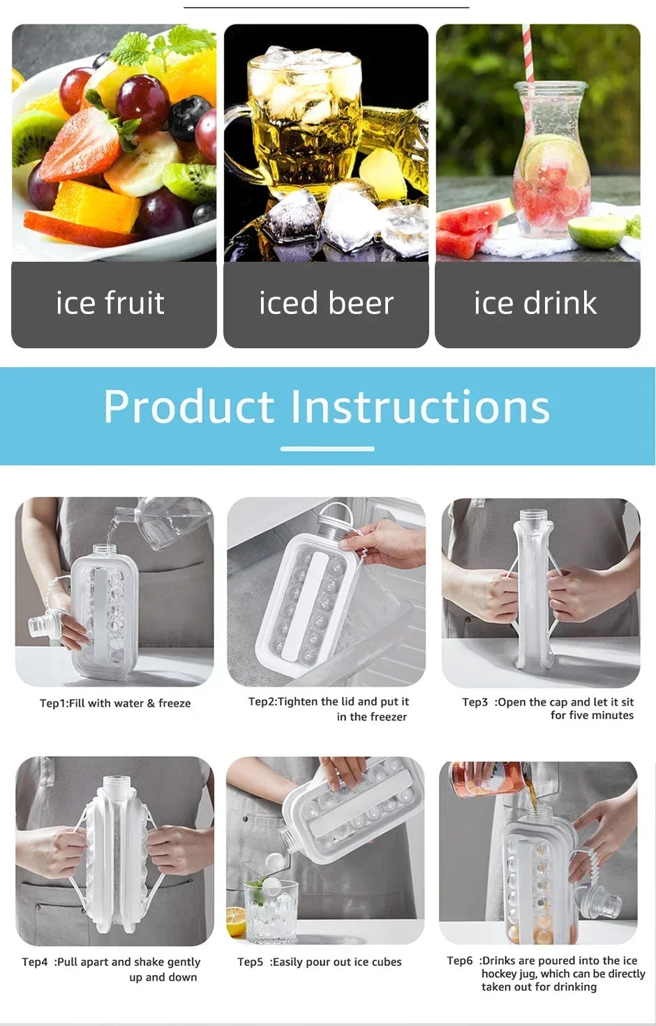 2-in-1 Ice Ball Maker Bottle – Foldable Water Bottle with Ice Mold