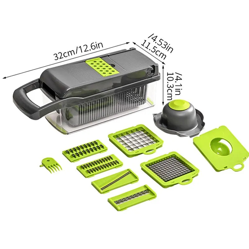 12-in-1 Vegetable Slicer & Grater — Multifunctional Chopper with Basket